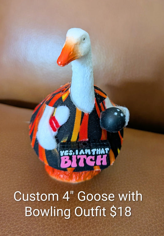 Custom Order Bowling Theme - 4" Goose Figurine With Handcrafted Outfit For Home Or Office Décor