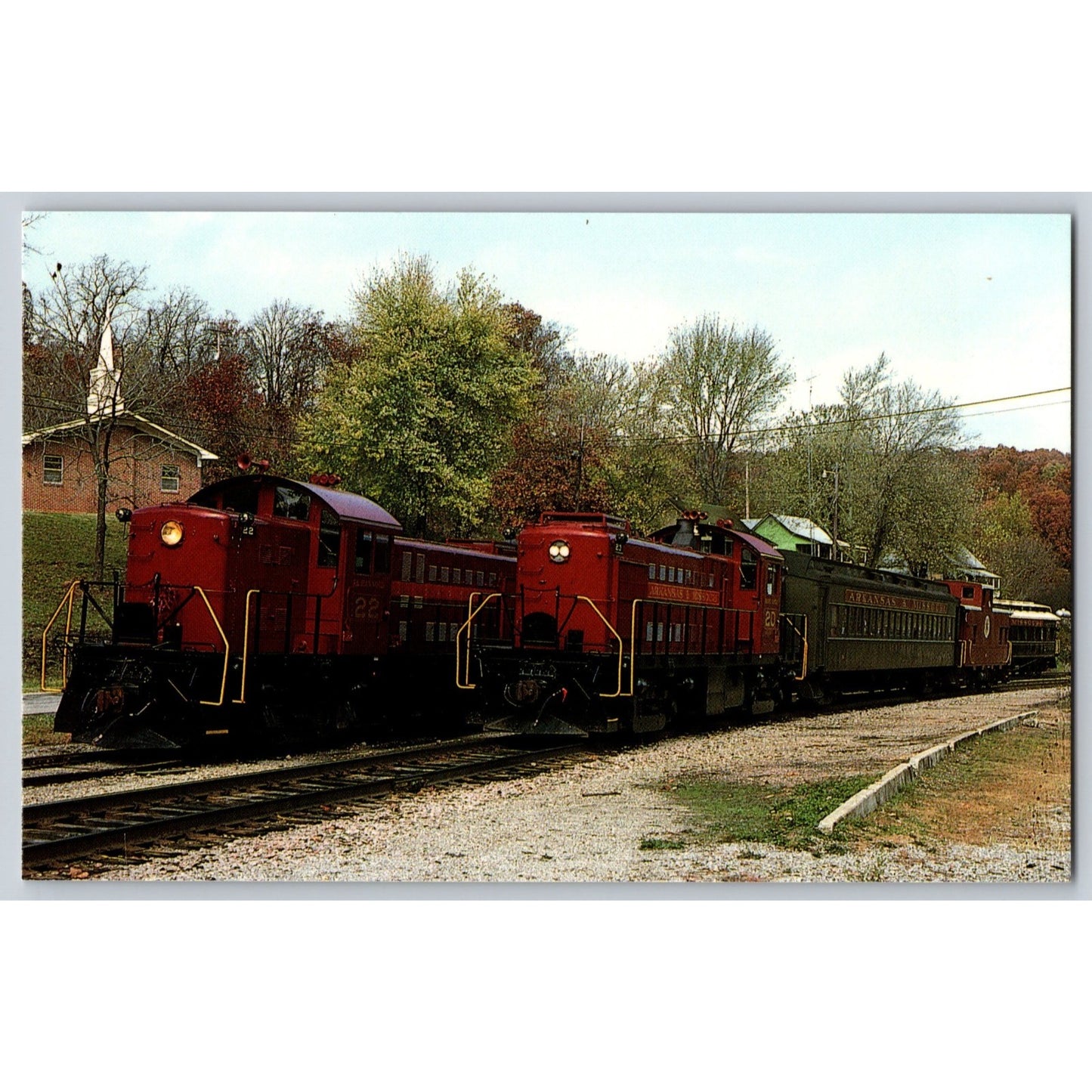 Postcard AR Winslow Arkansas & Missouri Railroad Alco RS-1 Units #20 #22 Chrome