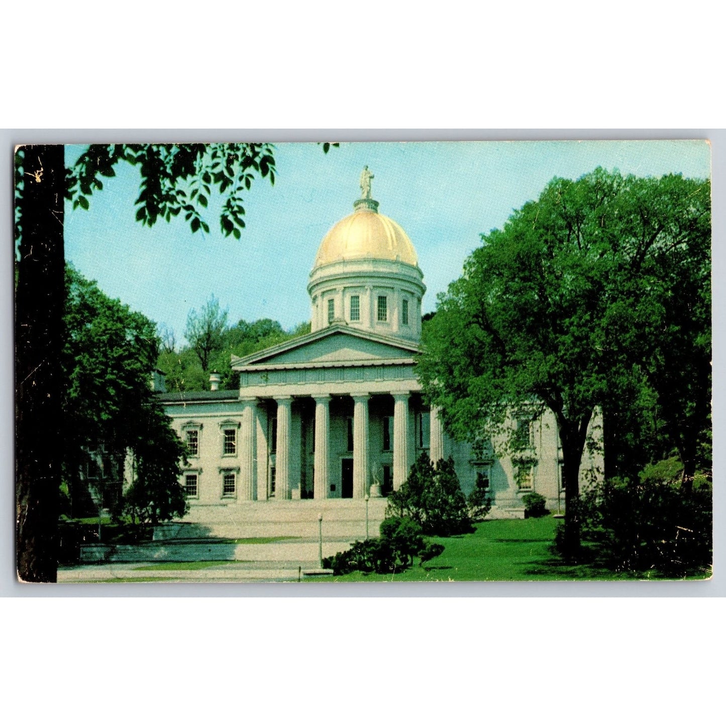 Montpelier Vermont VT Capitol with Gold Dome Ceres Statue Chrome Postcard