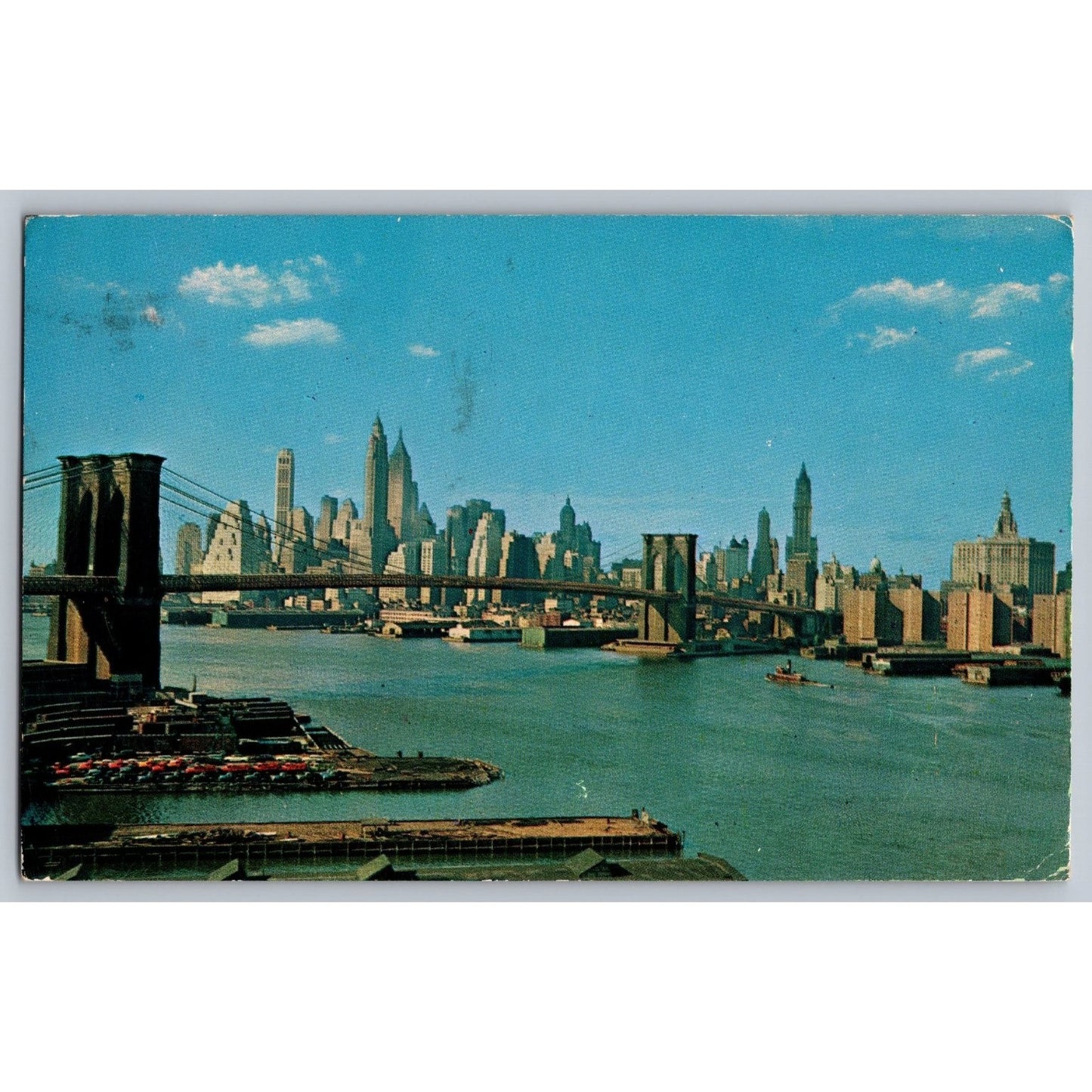 New York City NY Lower Manhattan Skyline Brooklyn Bridge Chrome Postcard