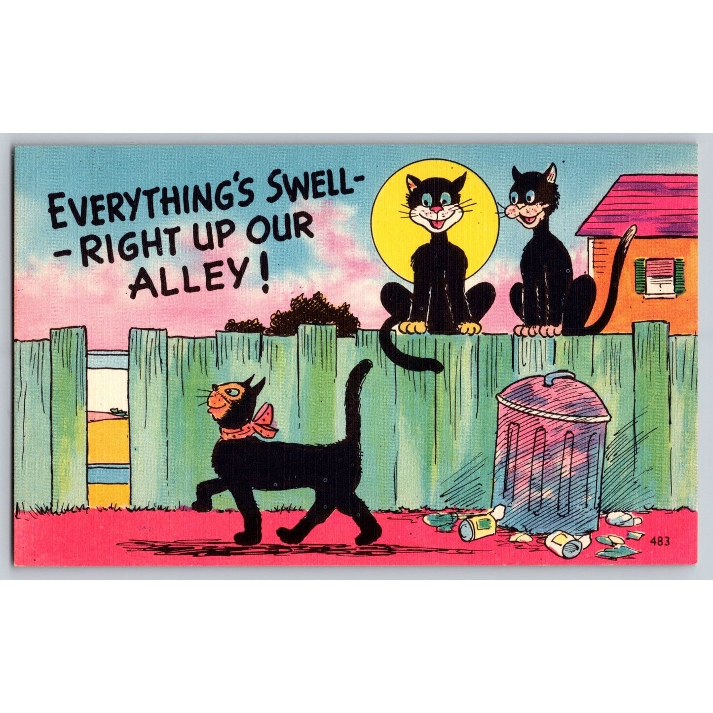 Comic Postcard Cartoon Black Cats Alley Linen Unused Asheville Post Card Co.
