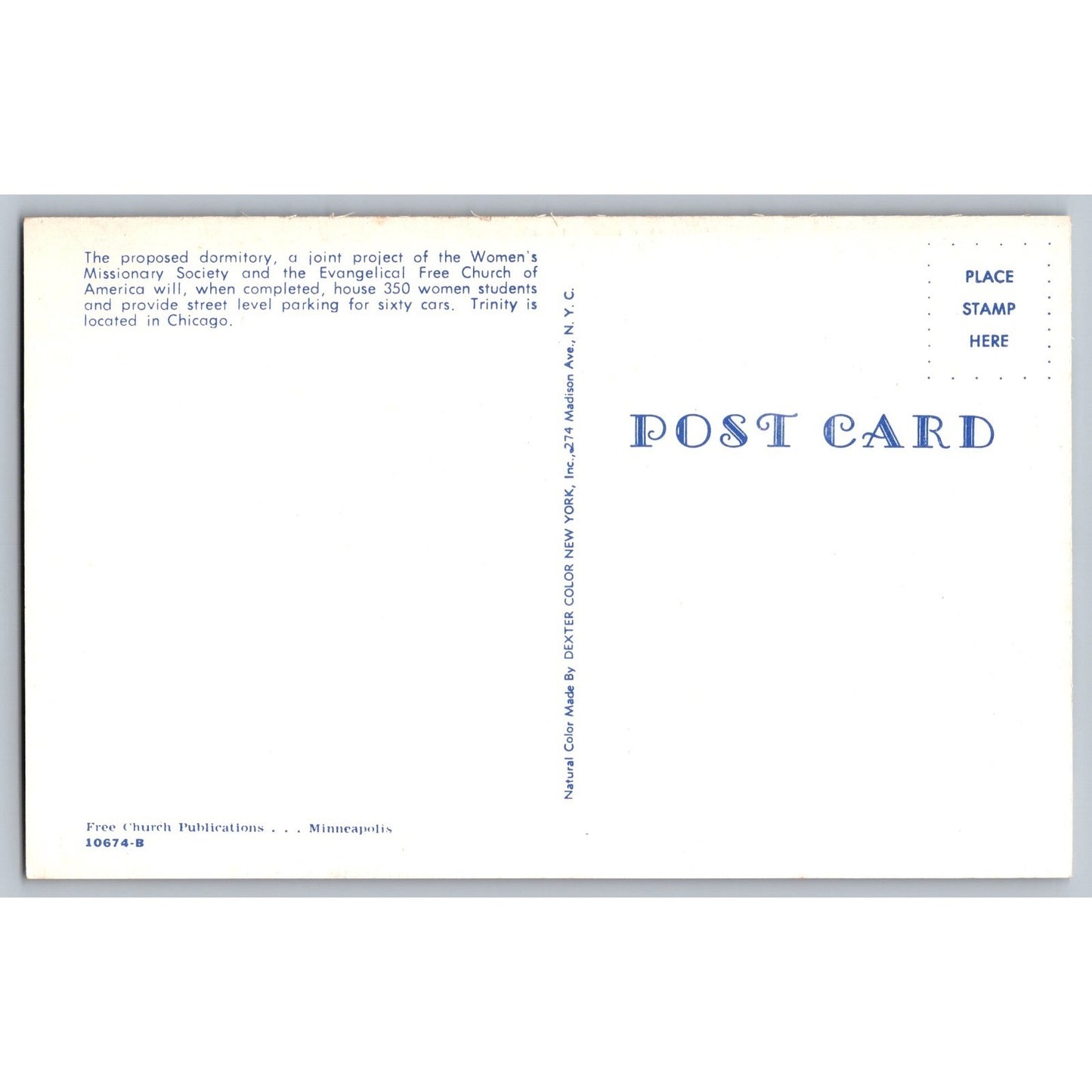 Chicago IL Illinois Evangelical Free Church of America Bible College Postcard