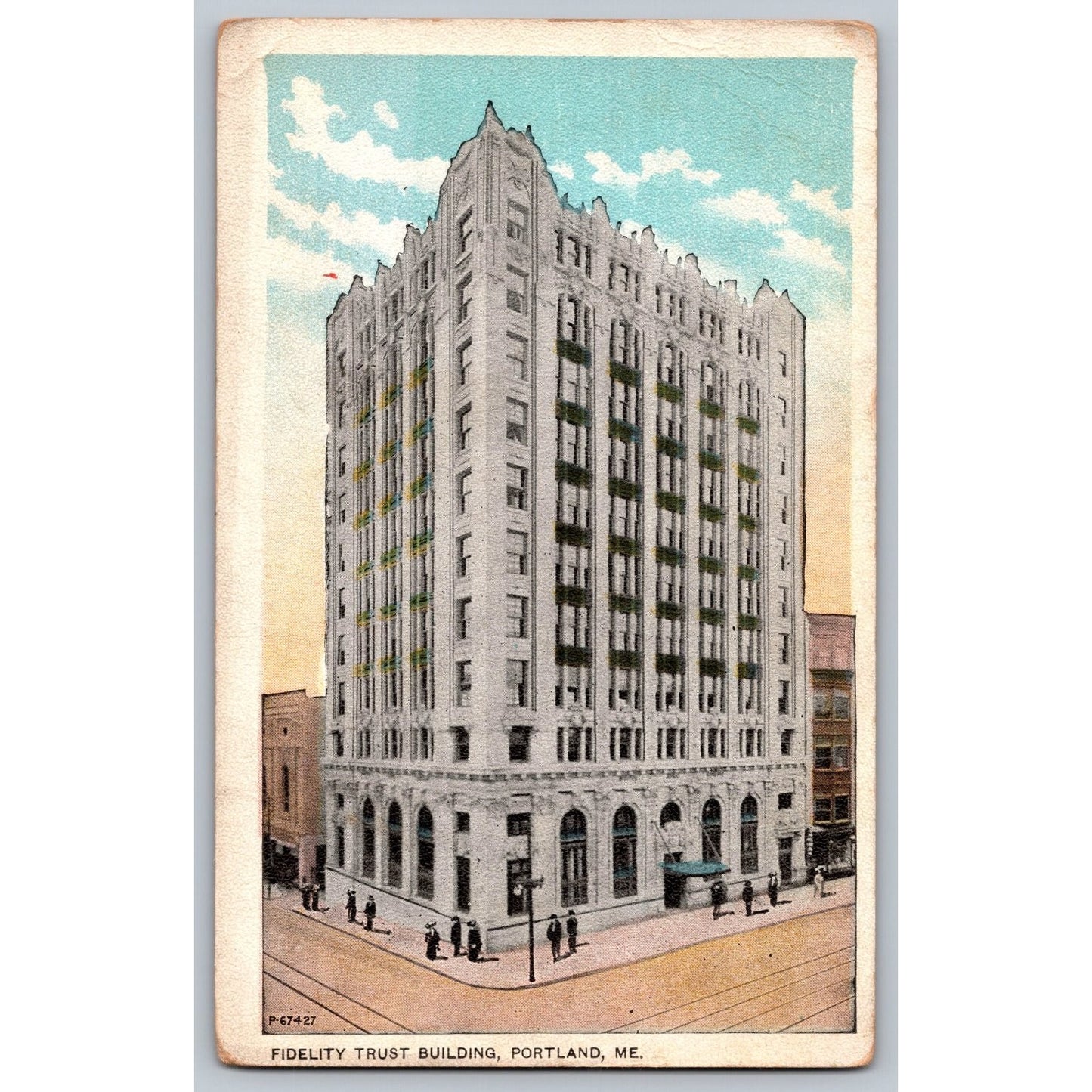 Portland ME Maine Fidelity Trust Building Portland White Border Postcard Unused