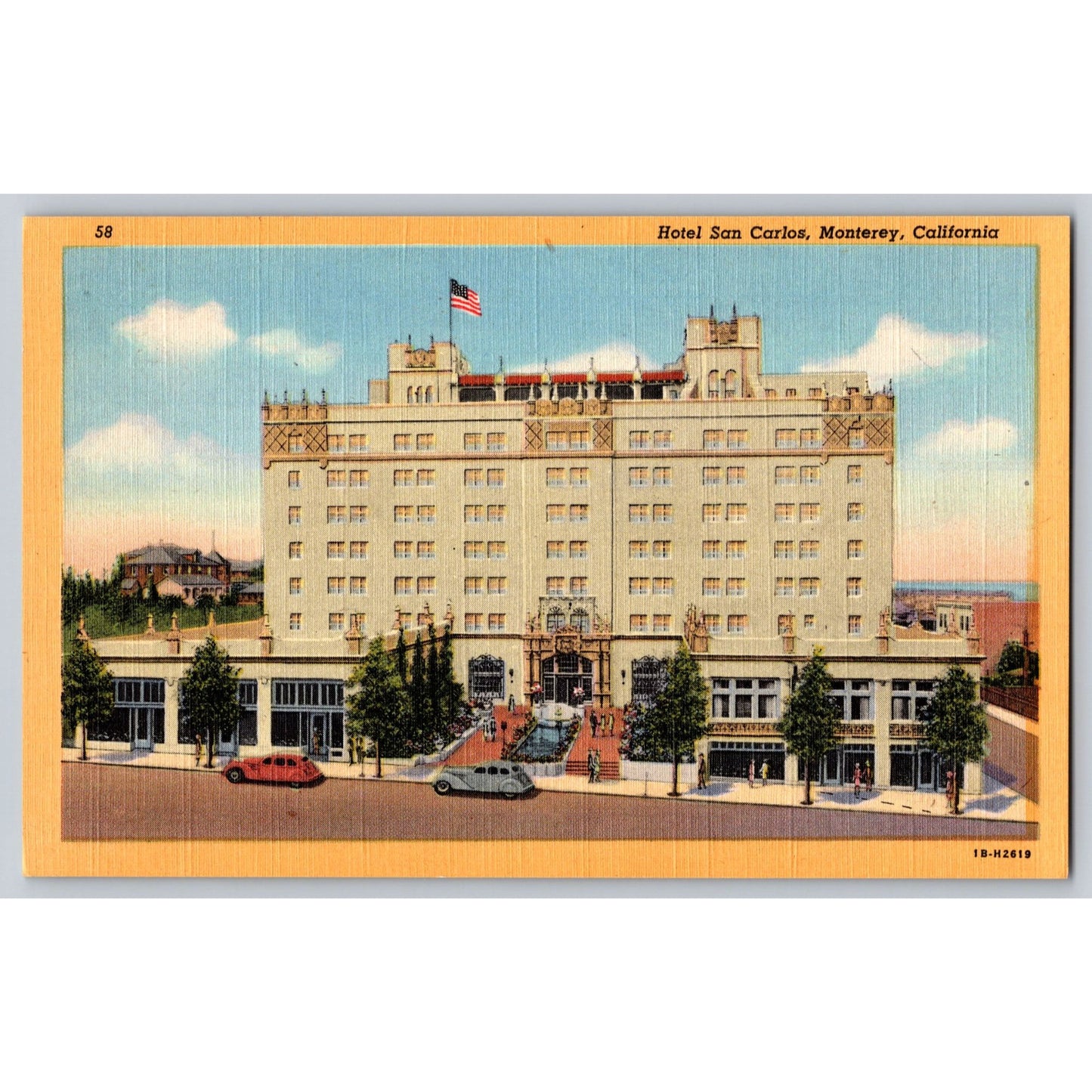 Monterey CA California Hotel San Carlos 1940s Linen Postcard Unused