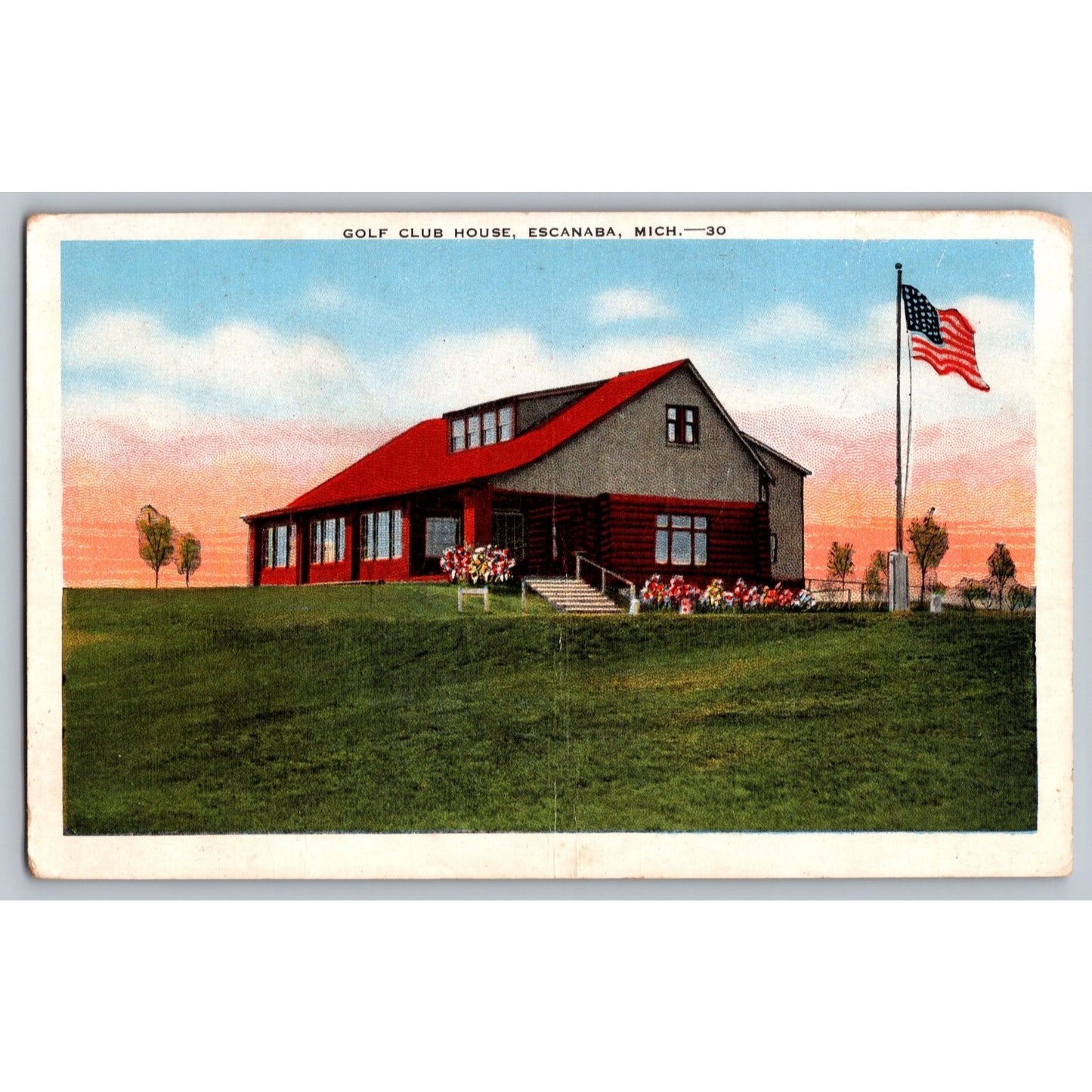 Escanaba MI Michigan Golf Club House 1930s White Border Postcard E.C. Kropp