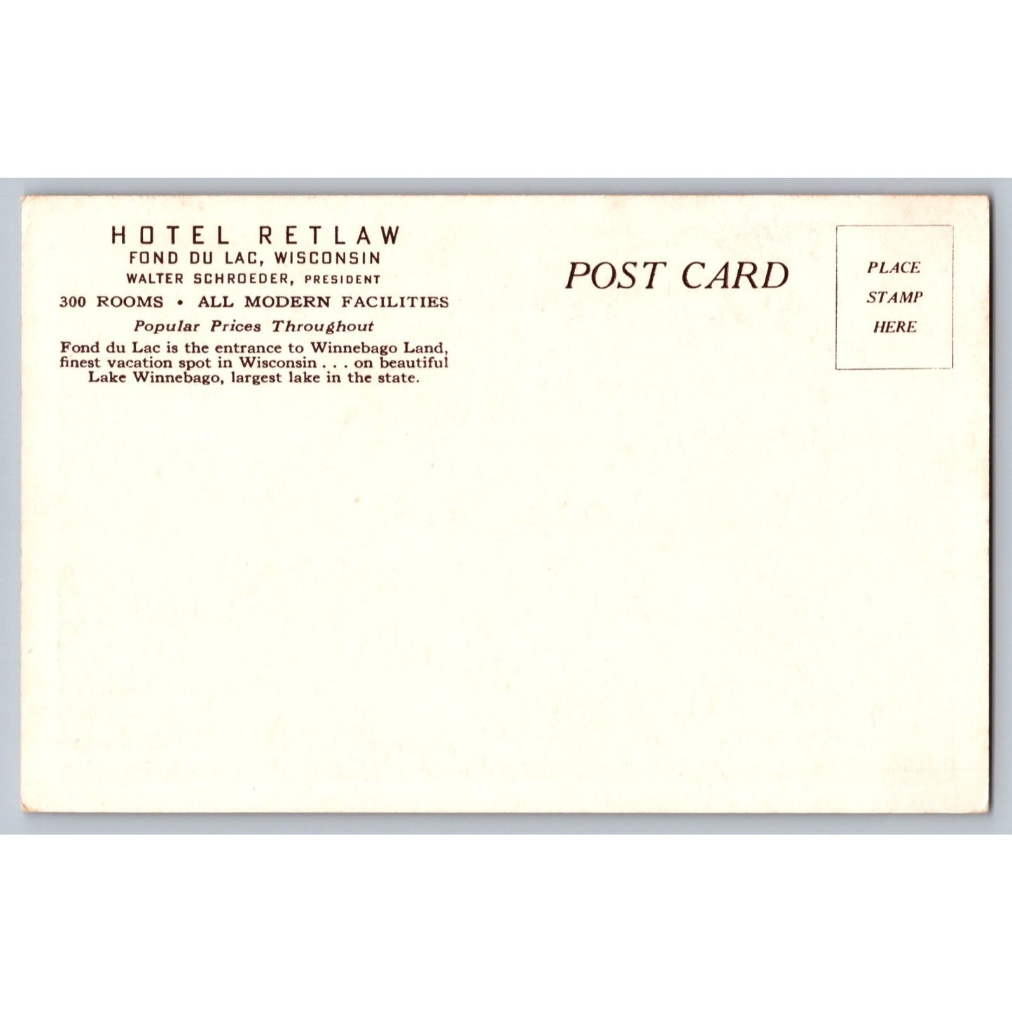 Fond Du Lac WI Wisconsin Hotel Retlaw Chrome Postcard Unused