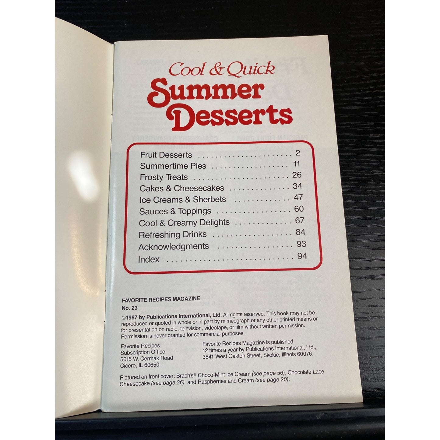 Favorite Recipes Cookbook Booklet 1987 Cool & Quick Summer Desserts