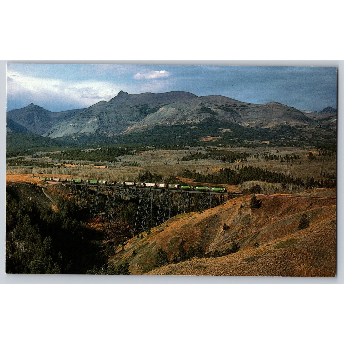 Postcard VT Vermont Burlington Northern Railroad Two Medicine Bridge Chrome