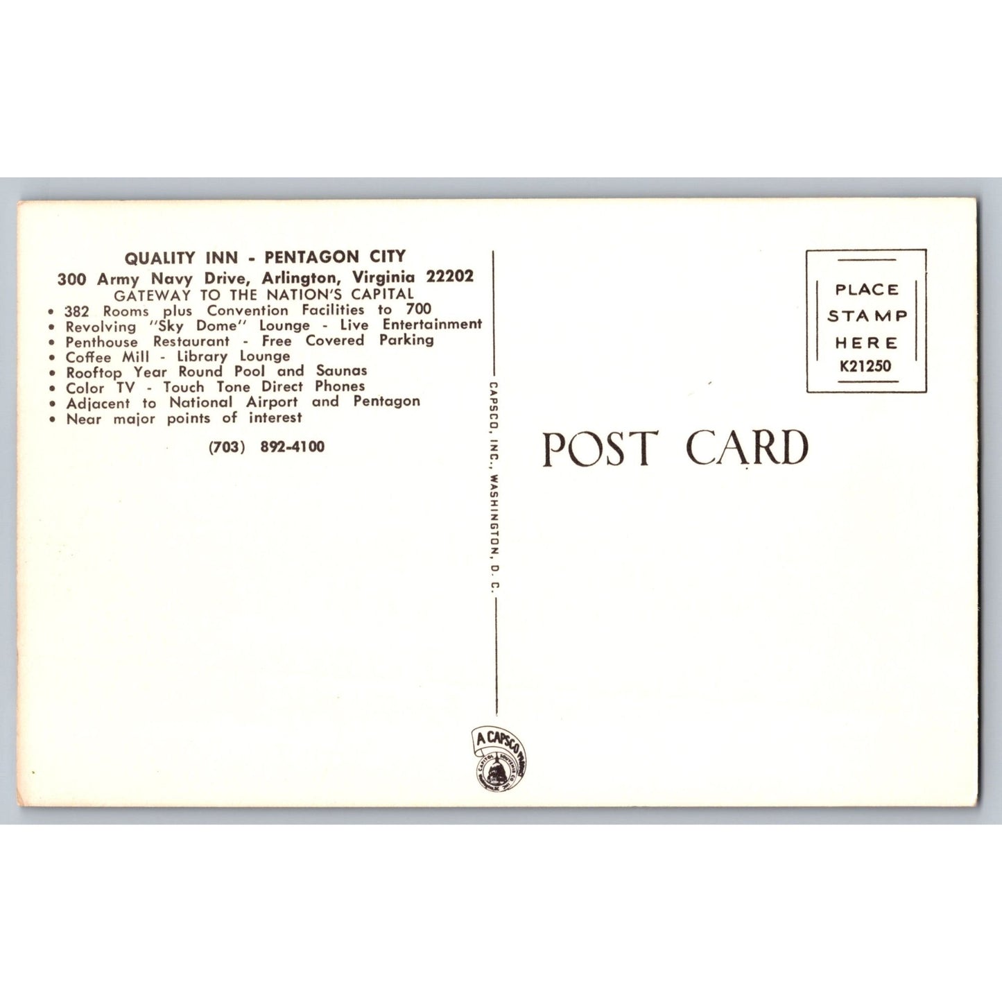 Arlington VA Virginia Quality Inn Pentagon City Illustrated Postcard Unused