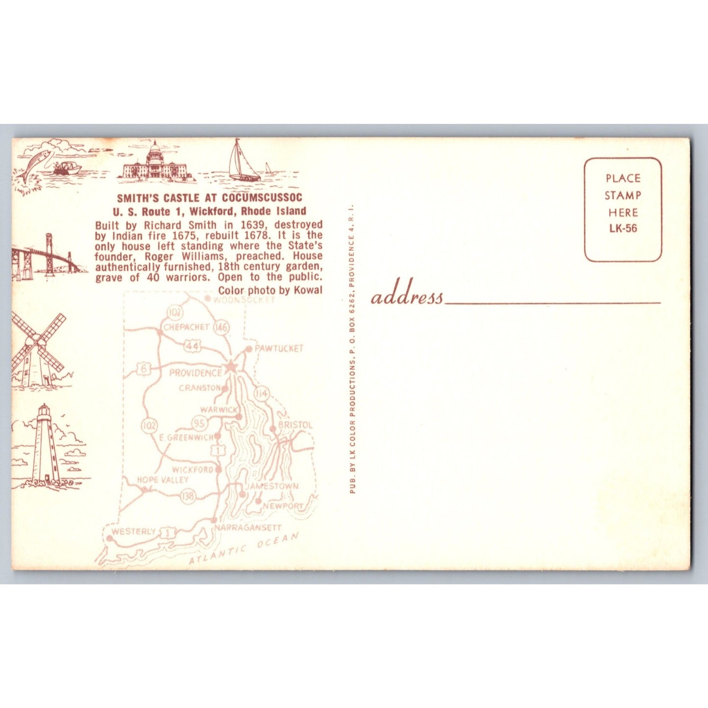 Wickford RI Rhode Island Smith's Castle Chrome Postcard Postcard