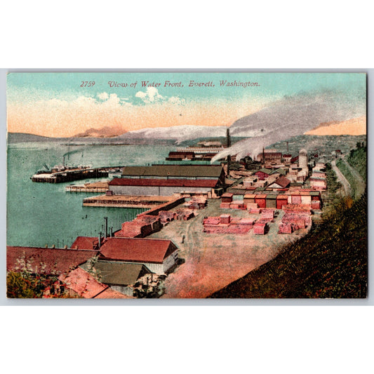 Everett Washington WA Waterfront Aerial View Divided Back Postcard Unused