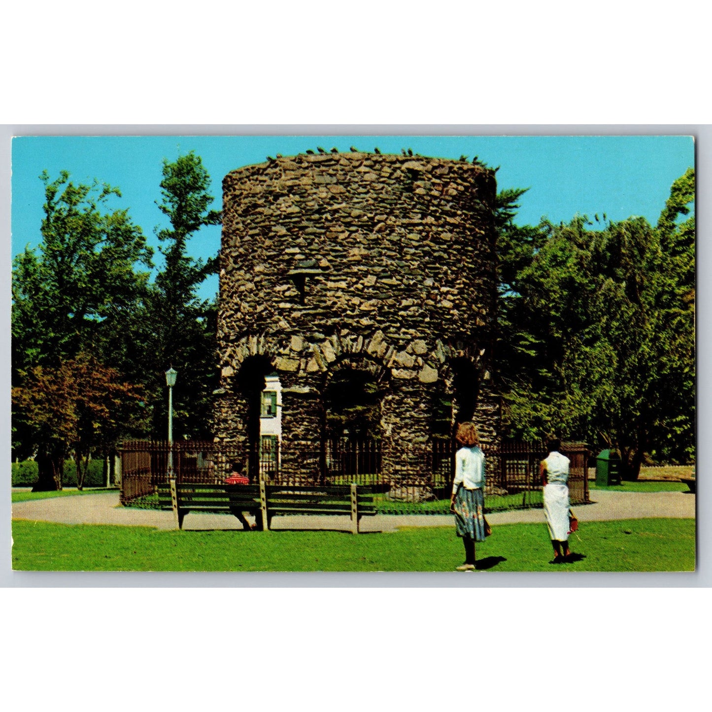 New Port RI Rhode Island Old Stone Mill Chrome Postcard Unused H. S. Settle Co