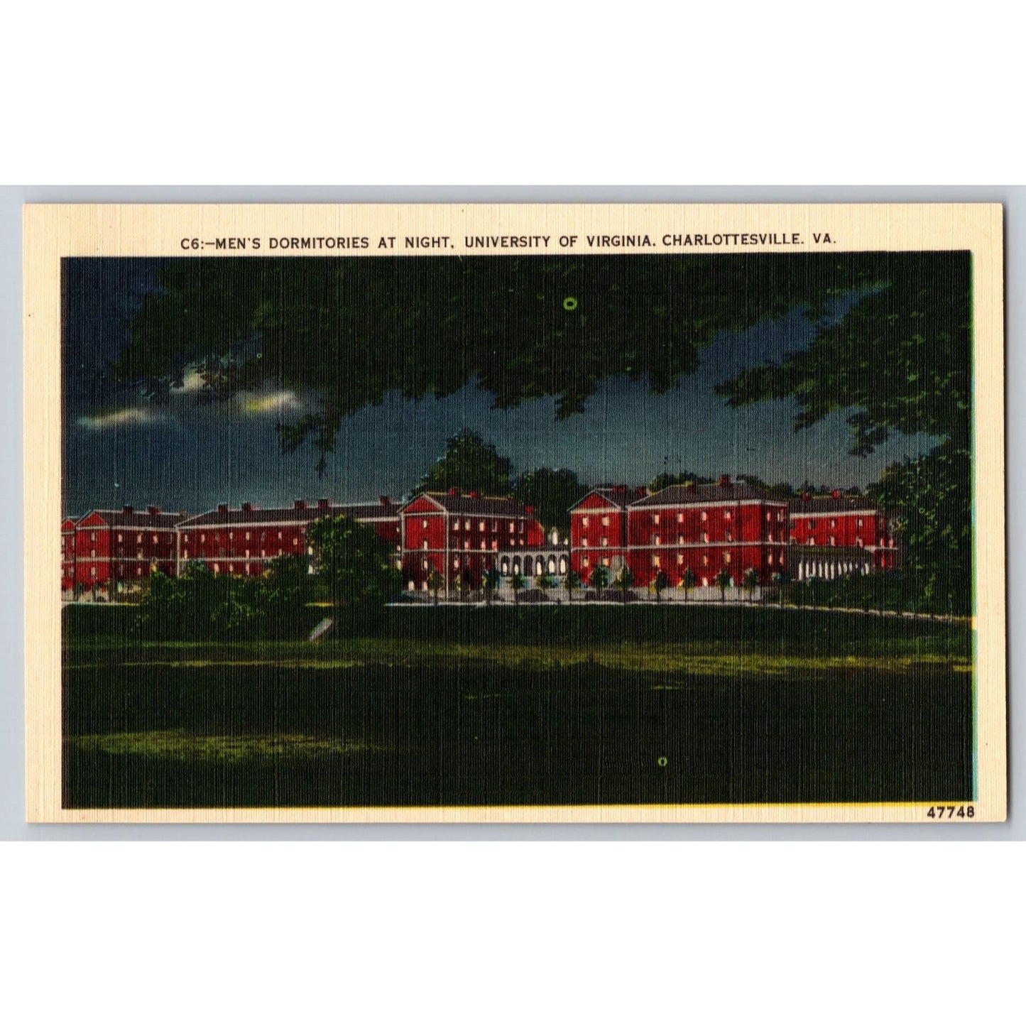 Charlottesville VA Virginia University of Virginia Men's Dorm Night Postcard