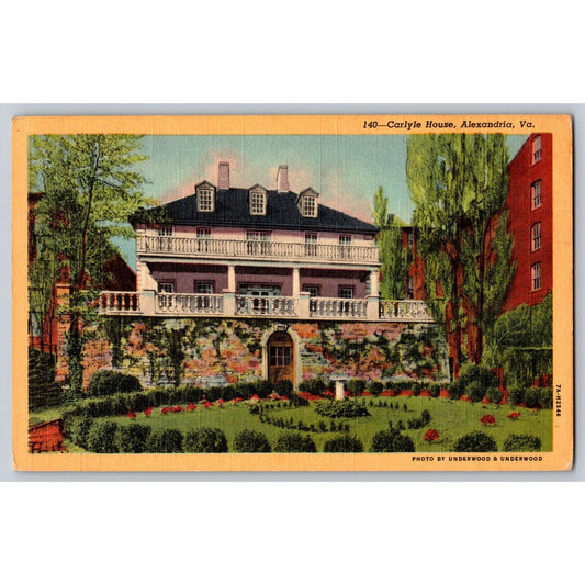 Alexandria VA Virginia Carlyle House Linen Postcard Unused Curteich