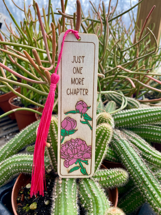 Bookmark Hand Painted Wood Engraved Just One More Chapter