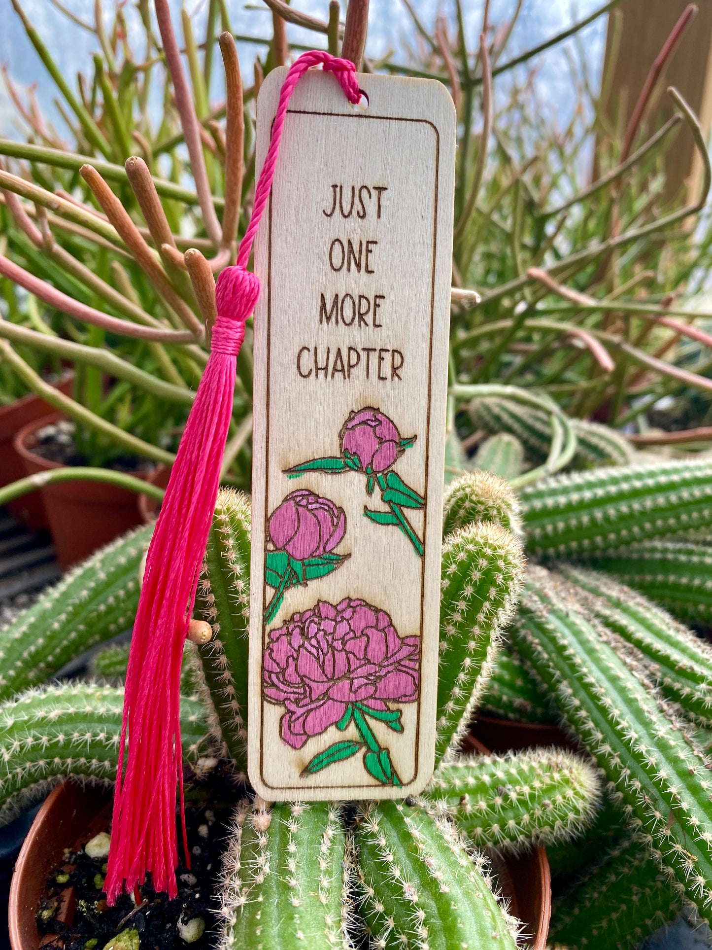Bookmark Hand Painted Wood Engraved Just One More Chapter