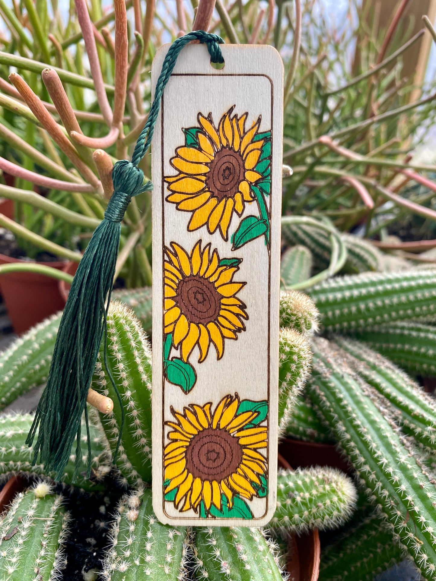 Bookmark Hand Painted Wood Engraved Multiple Sunflowers
