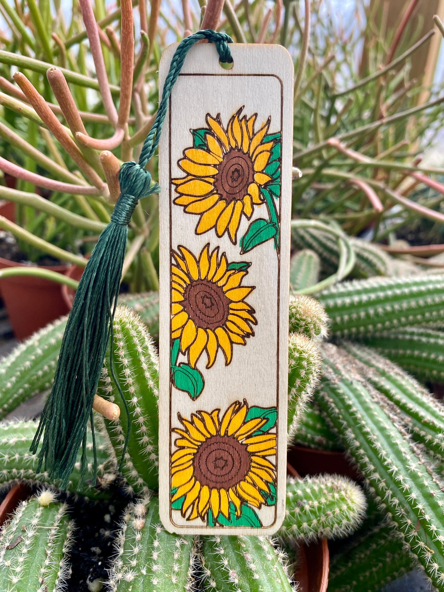 Bookmark Hand Painted Wood Engraved Multiple Sunflowers