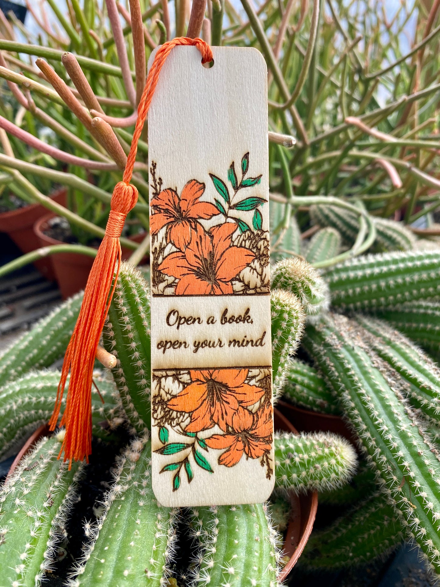 Bookmark Hand Painted Wood Engraved Open A Book Open Your Mind