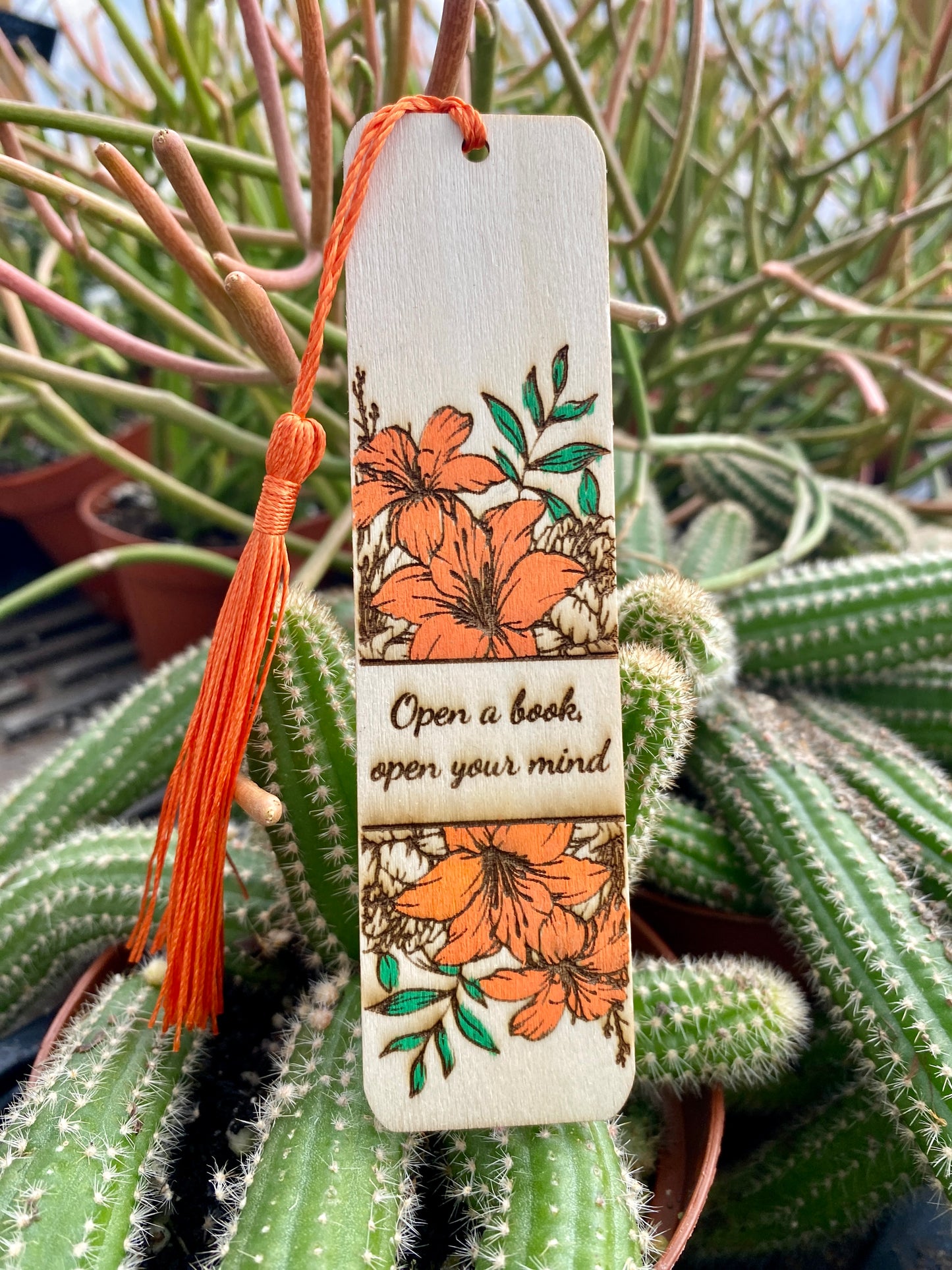 Bookmark Hand Painted Wood Engraved Open A Book Open Your Mind