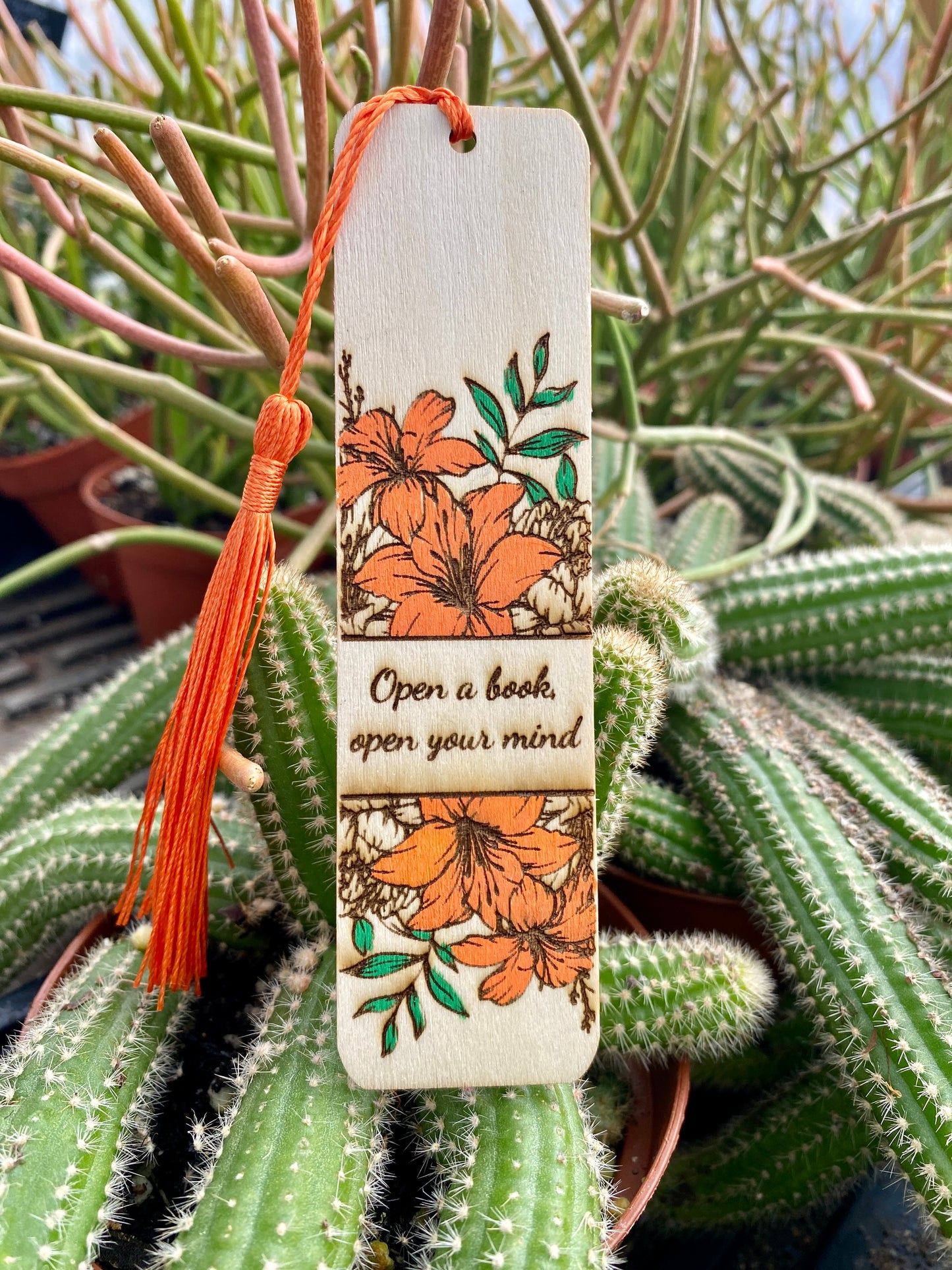 Bookmark Hand Painted Wood Engraved Open A Book Open Your Mind