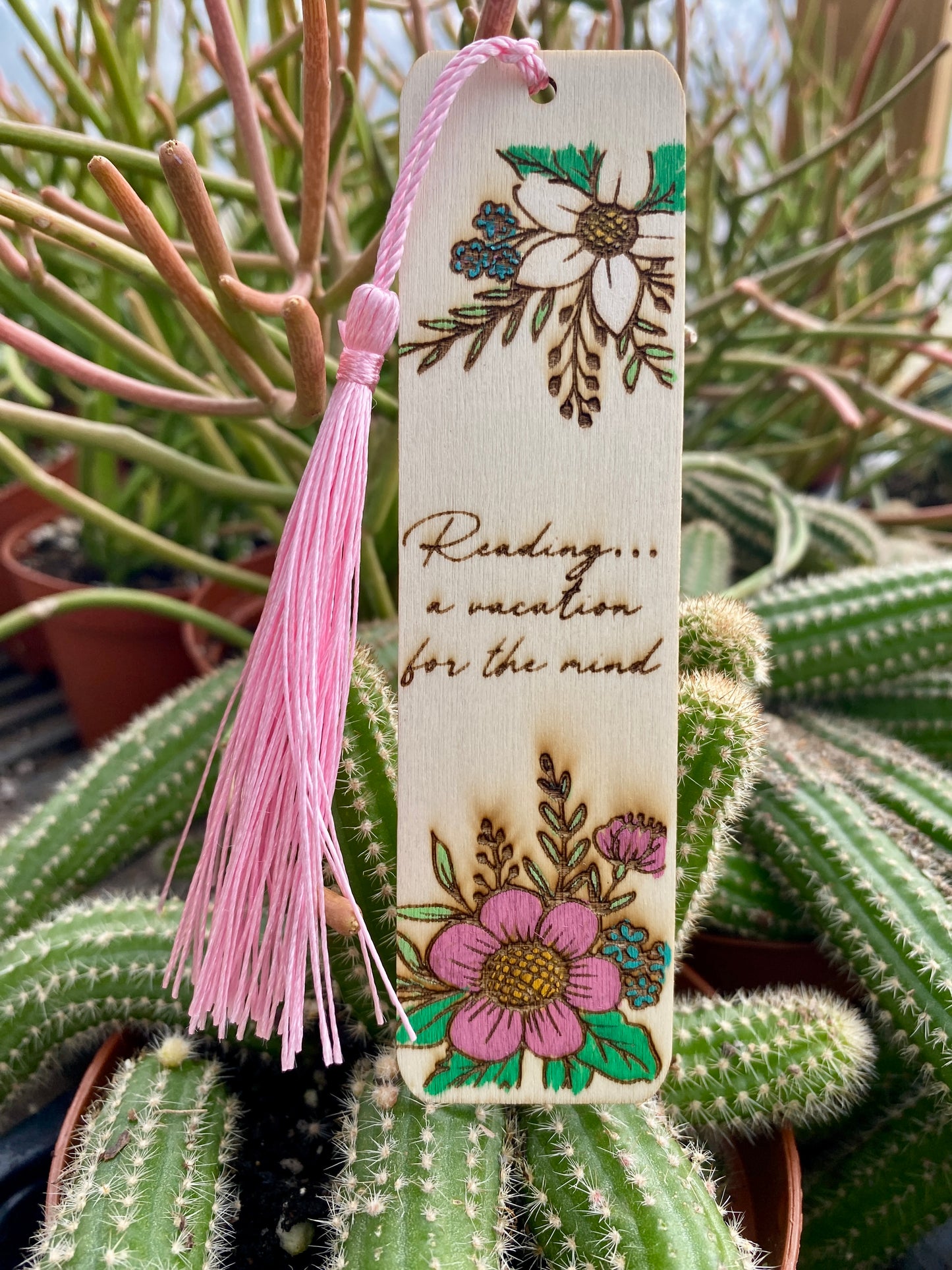 Bookmark Hand Painted Wood Engraved Read A Vacation