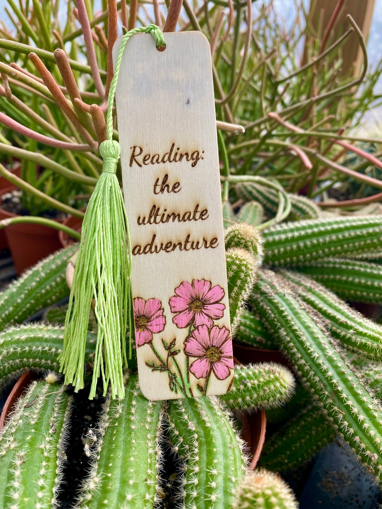 Bookmark Hand Painted Wood Engraved Reading The Ultimate Adventure