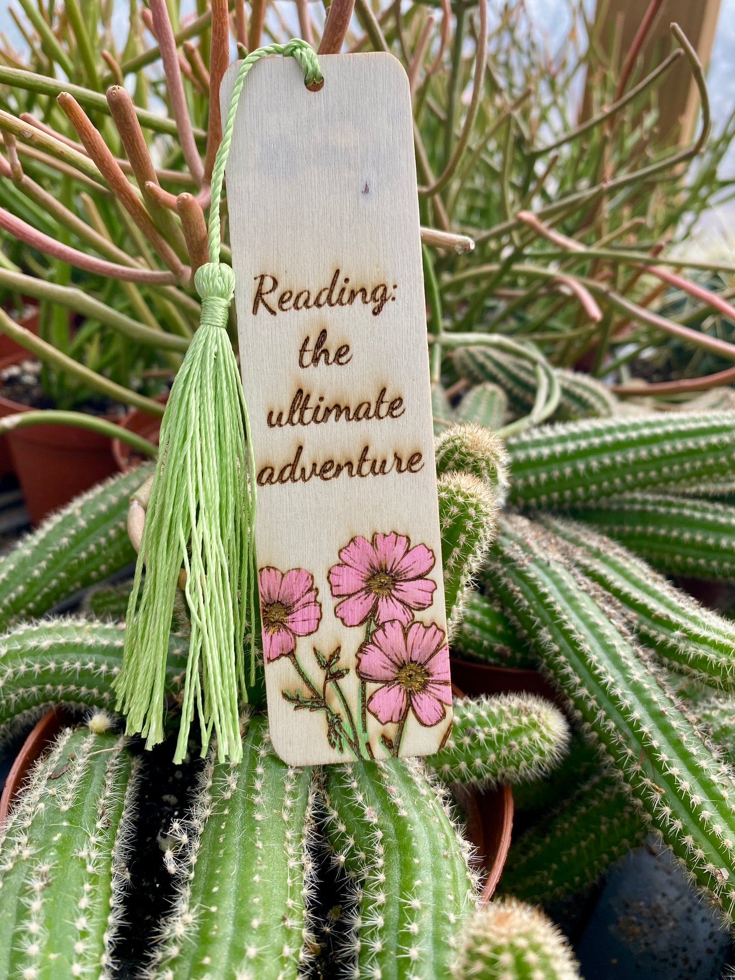 Bookmark Hand Painted Wood Engraved Reading The Ultimate Adventure