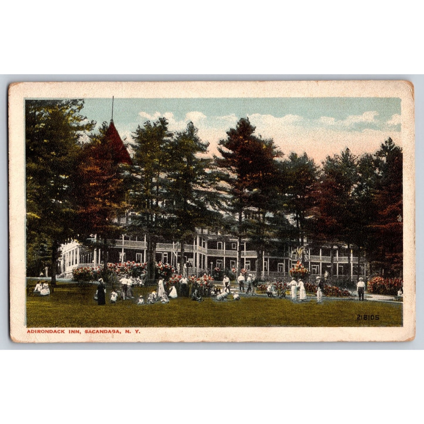Sacandaga NY New York Adirondack Inn Scenic Resort View White Border Postcard