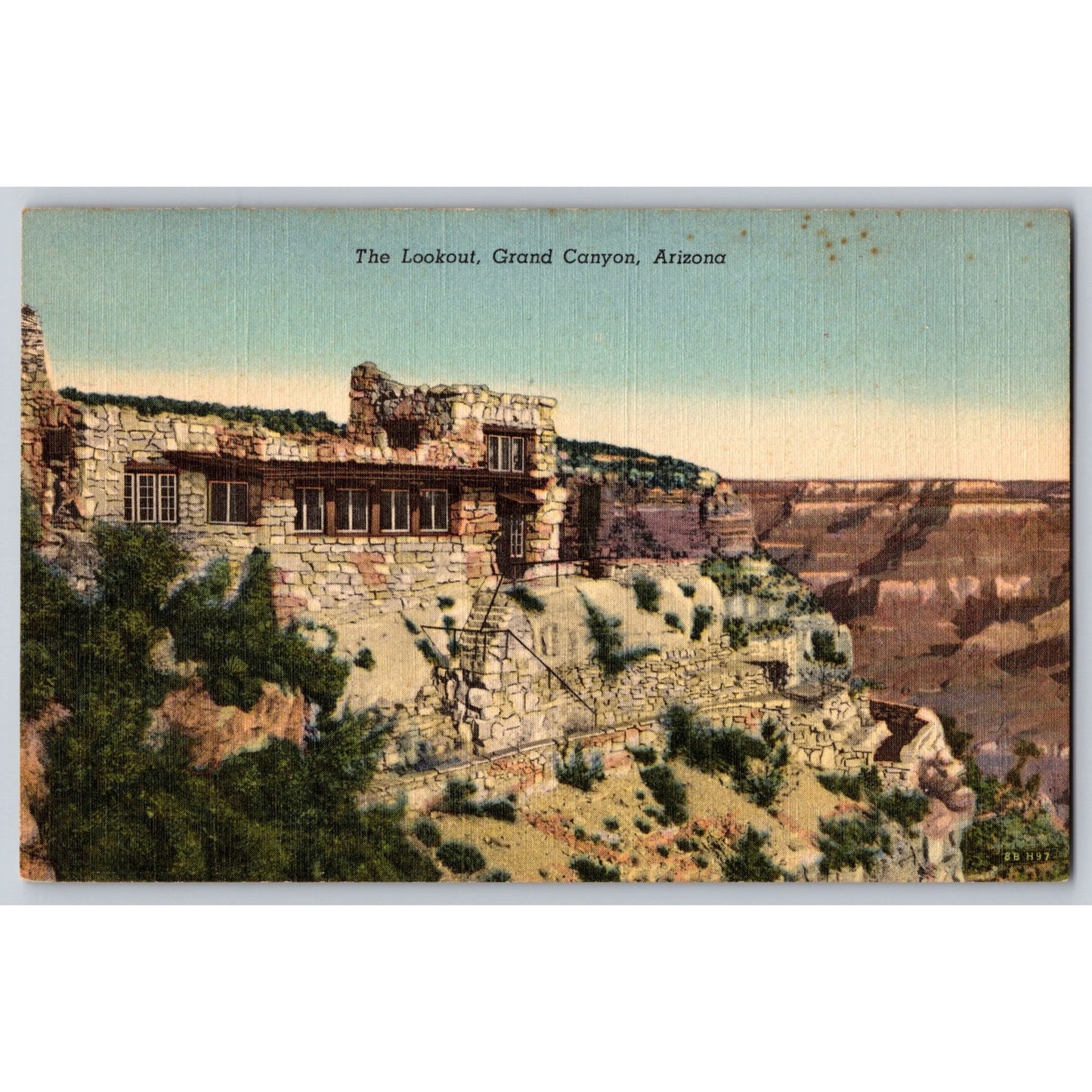 Grand Canyon AZ Arizona The Lookout 1930s-40s Linen Postcard Unused