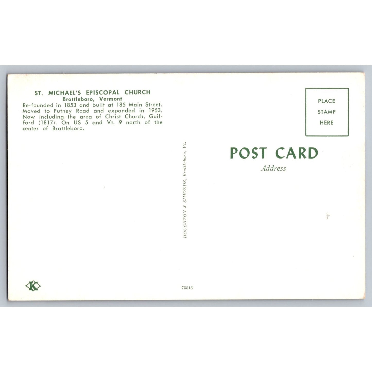 Brattleboro VT Vermont St Michaels Episcopal Church Chrome Postcard Unused H&S