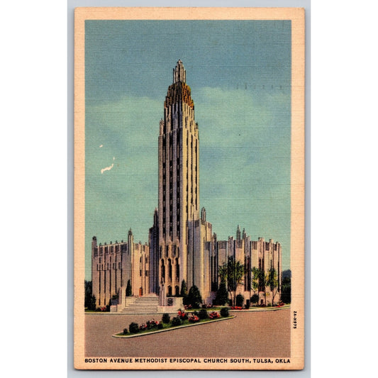 Tulsa OK Oklahoma Boston Avenue Methodist Episcopal Church White Border Postcard