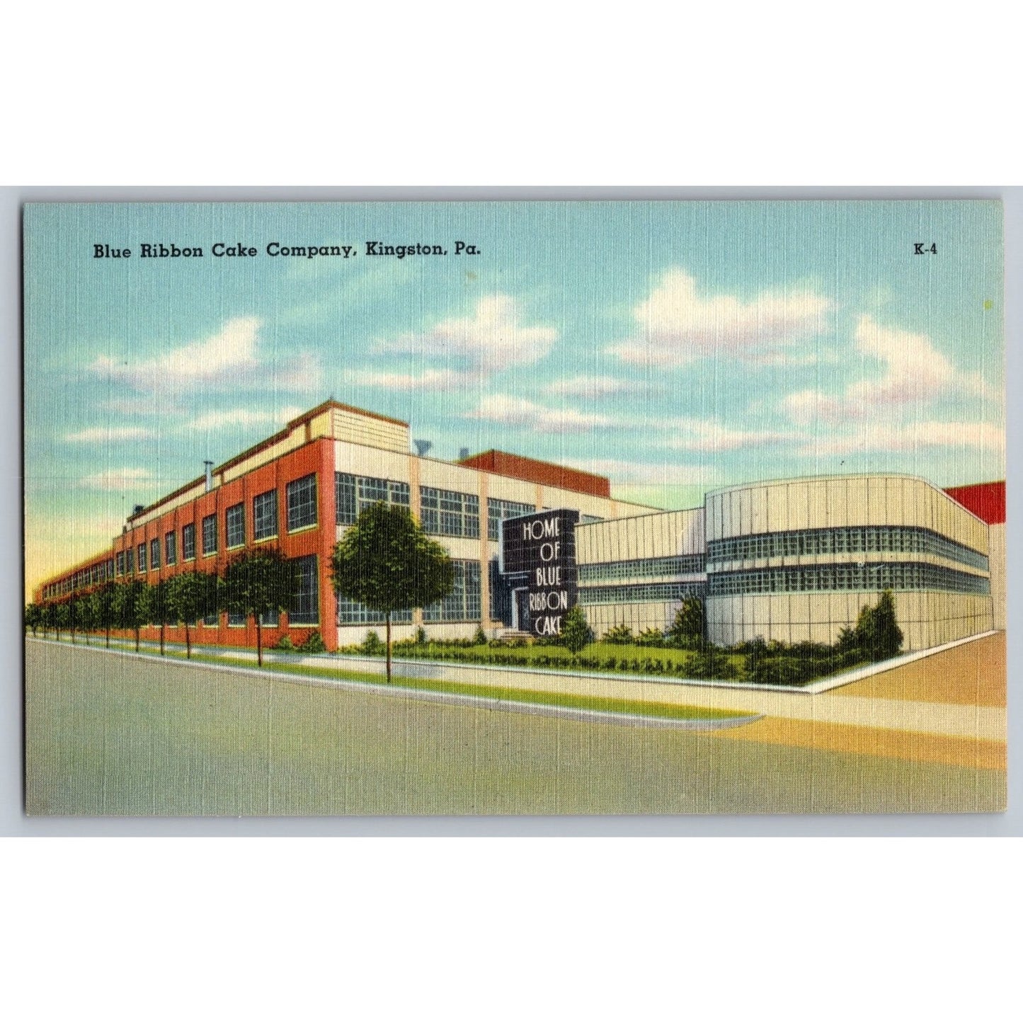 Kingston PA Pennsylvania Blue Ribbon Cake Company Linen Postcard