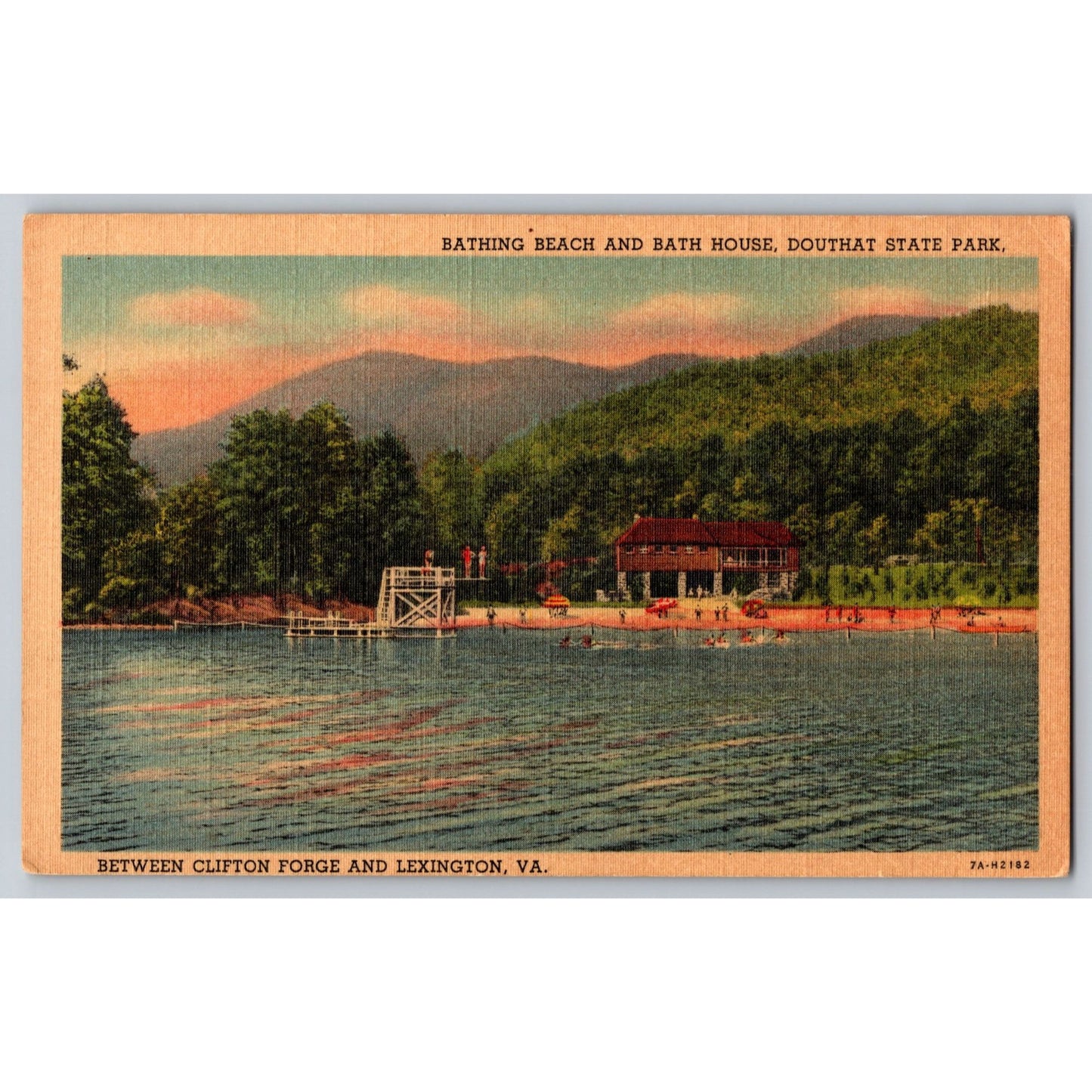 Douthat VA Virginia State Park Bathing Beach & Bath House 1930s Postcard