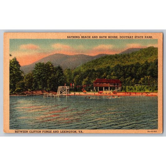 Douthat VA Virginia State Park Bathing Beach & Bath House 1930s Postcard