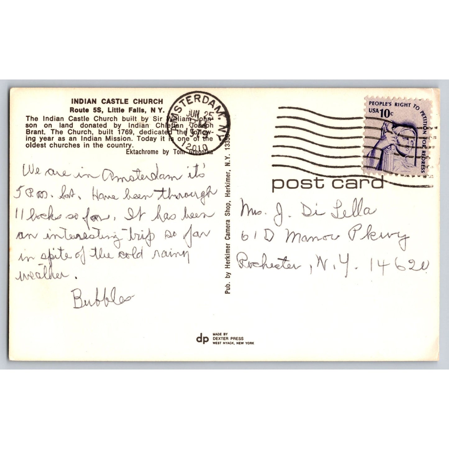 Little Falls NY New York Indian Castle Church Chrome Postcard Dexter Press