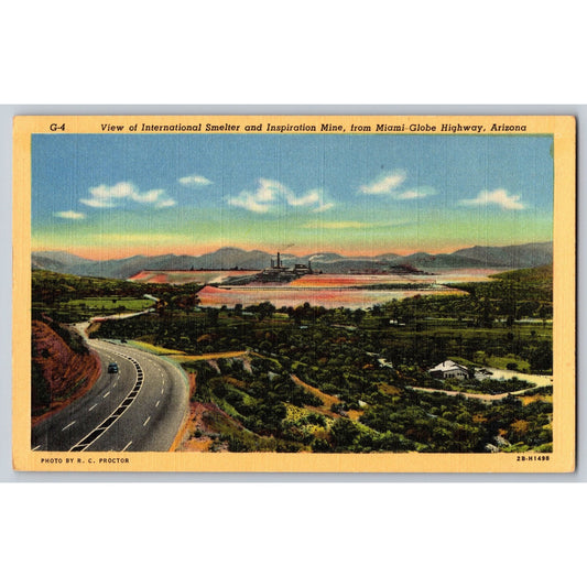 Miami AZ Arizona Globe Miami Highway International Smelter Inspiration Mine Linen Postcard