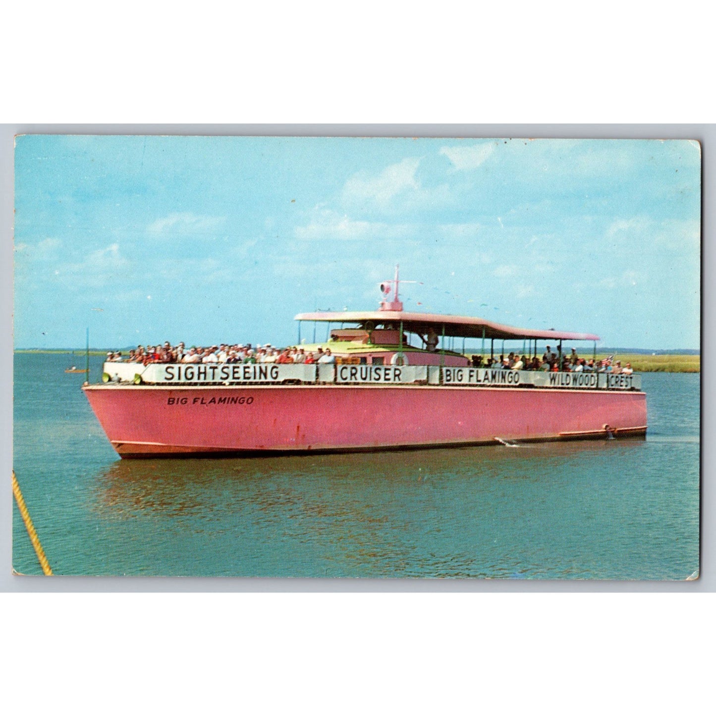 Wildwood NJ New Jersey Big Flamingo Sightseeing Cruiser Diesel Boat Postcard