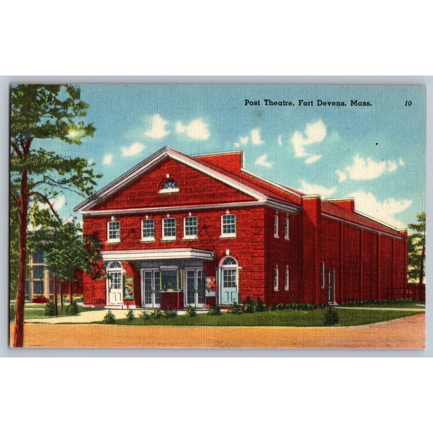 Fort Devens MA Massachusetts Post Theatre Linen Postcard Unused Tichnor Bros