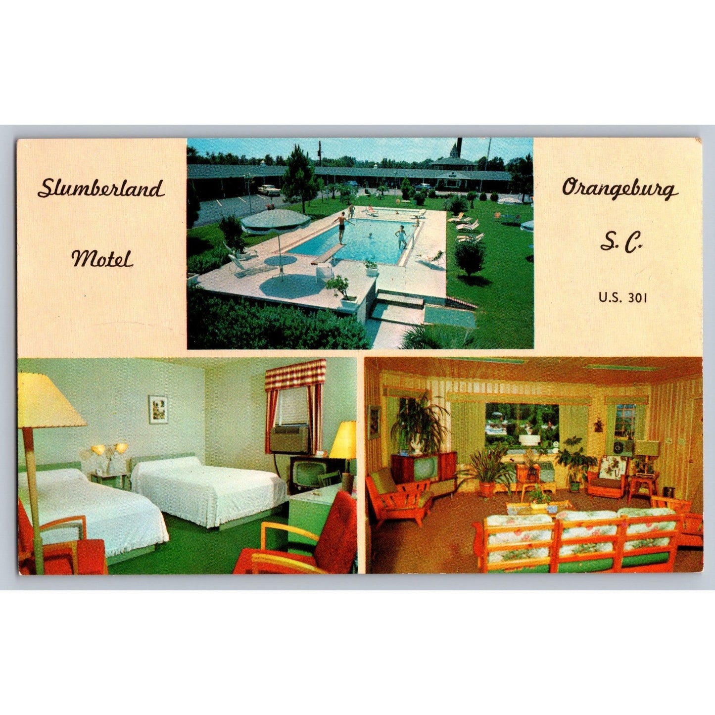 Orangeburg SC South Carolina Slumberland Motel 3 View Chrome Postcard Unused