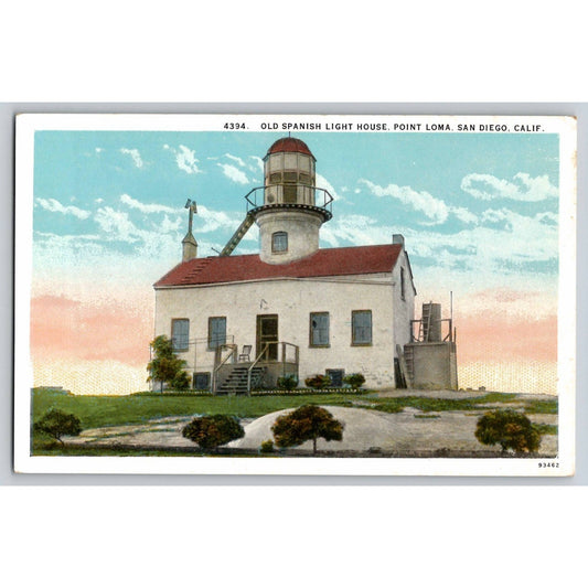 San Dieco CA California Point Loma Old Spanish Lighthouse White Border Postcard
