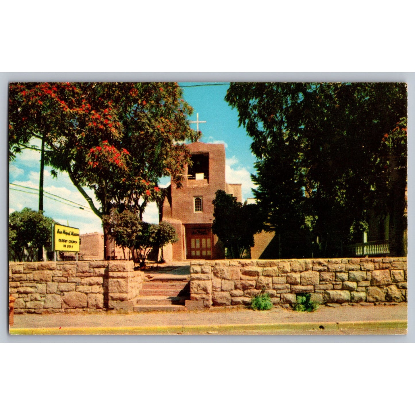 Santa Fe NM New Mexico San Miguel Mission Oldest Church Chrome Postcard Unused