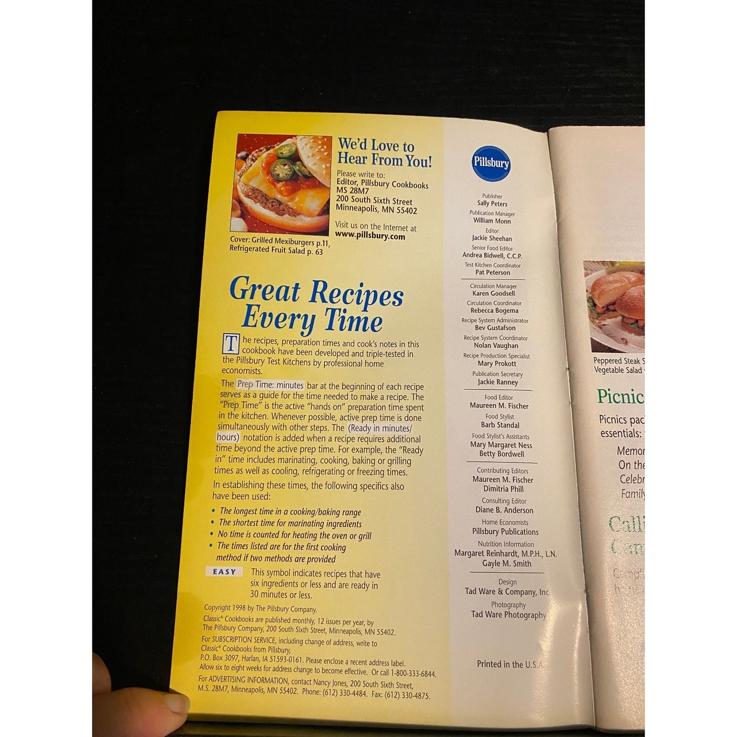 Pillsbury Classic Cookbook Booklet 1998 Grilling Picnics & Camping Recipes