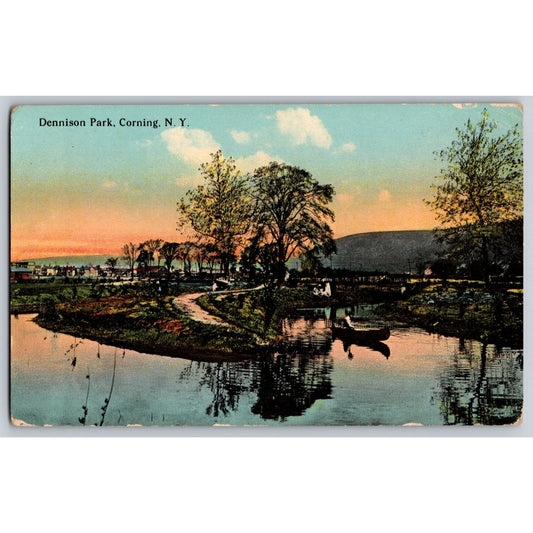Corning NY New York Dennison Park Scenic Sunset Divided Back Postcard