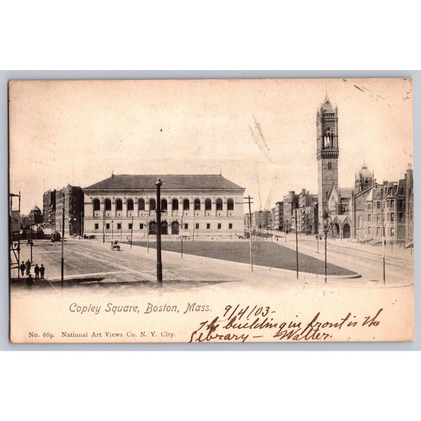 Boston MA Massachusetts Copley Square Library & Trinity Church 1903 Postcard