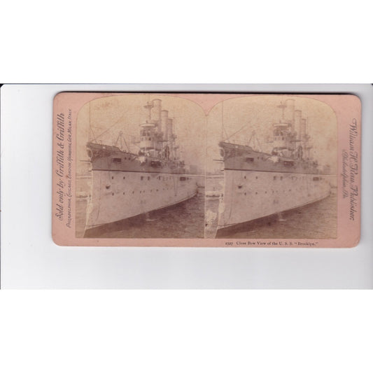 Close Bow View USS Brooklyn Stereoview Griffith & Griffith Early 1900s