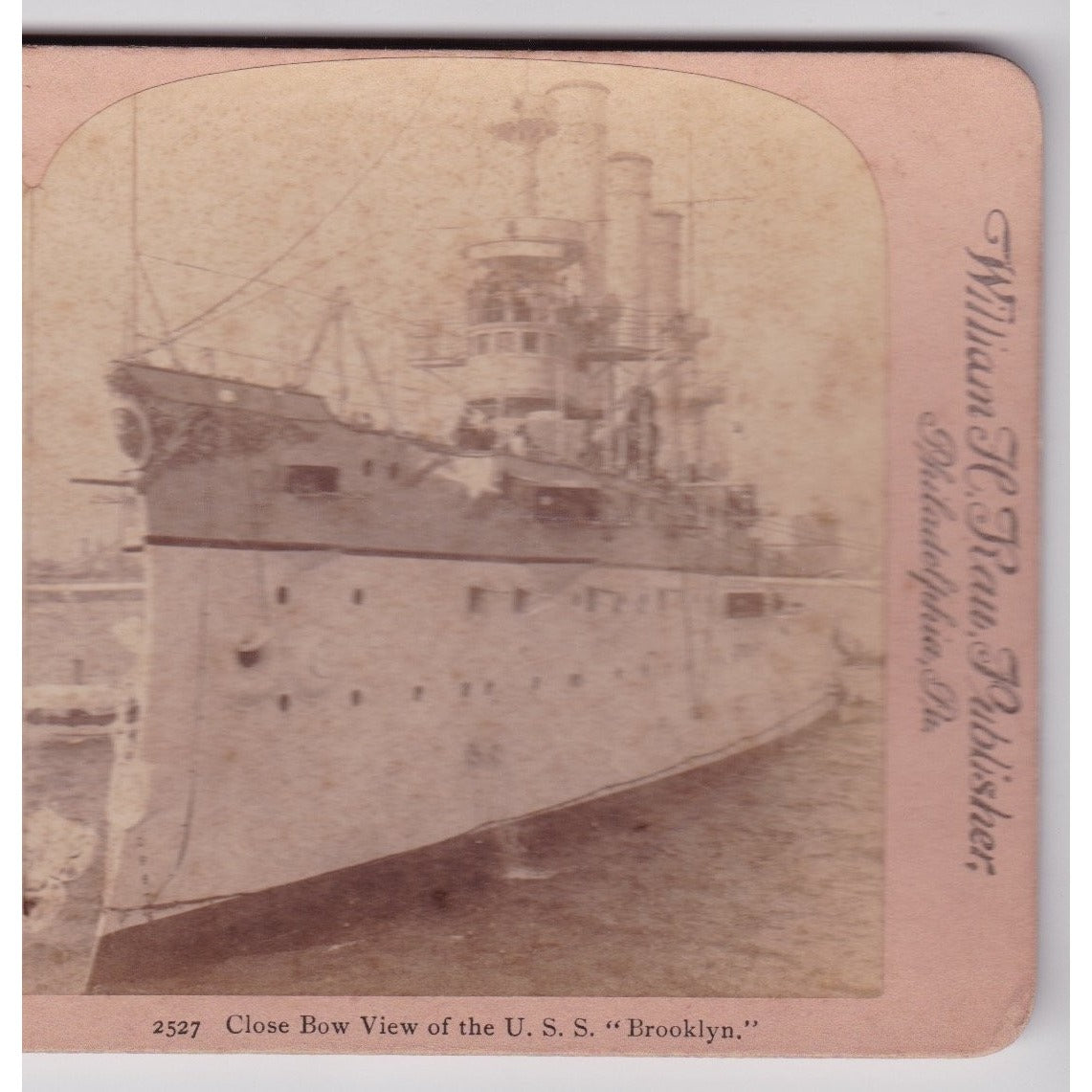 Close Bow View USS Brooklyn Stereoview Griffith & Griffith Early 1900s