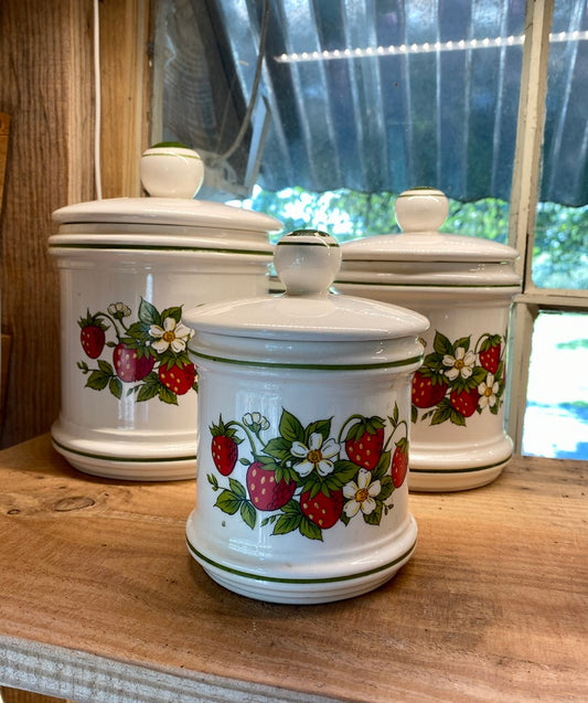 Sears Strawberry Field Ceramic Kitchen Canisters Set of 3