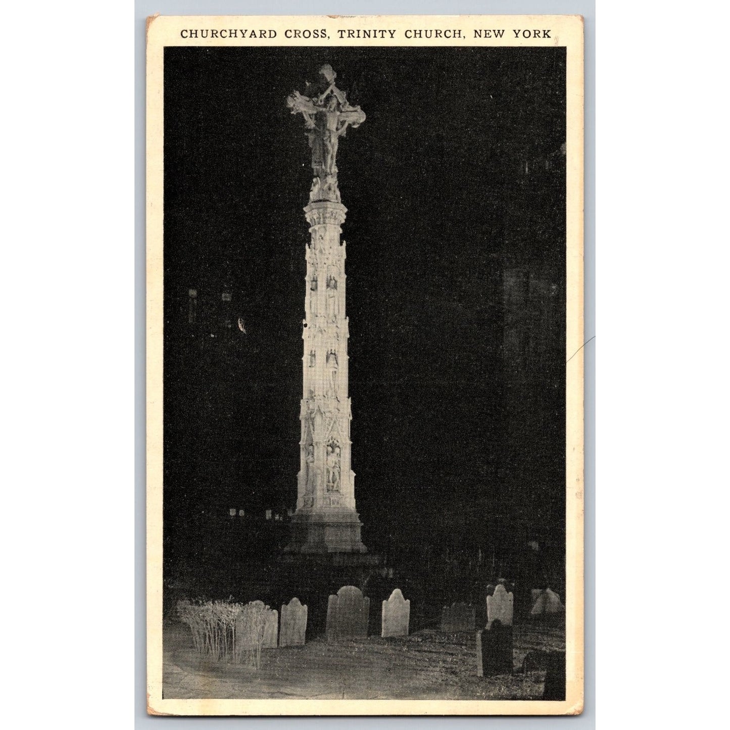 New York City NY Trinity Church Churchyard Cross White Border Postcard Used