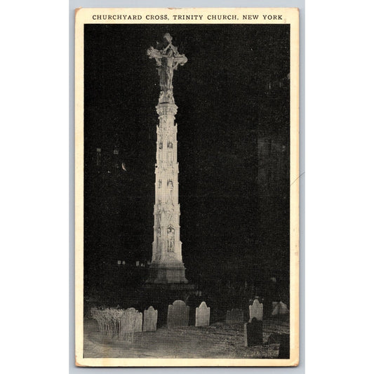 New York City NY Trinity Church Churchyard Cross White Border Postcard Used